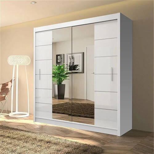 (203 cm , White ) Sliding Wardrobes 4U Eden Sliding Door Wardrobe