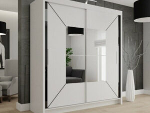(203cm, White) Nicole Double Mirror Sliding Door Wardrobe