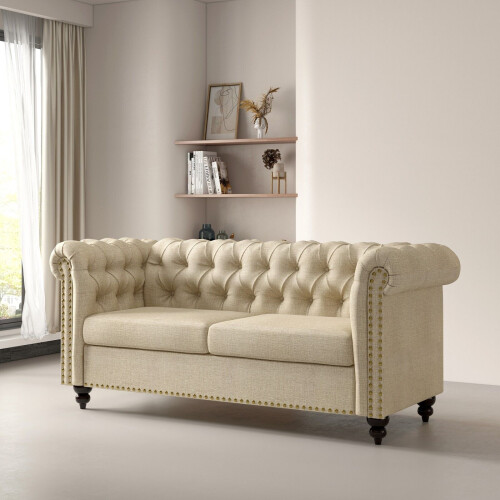 (BEIGE) 2 seater Chesterfield Style Button Sofa Victoria