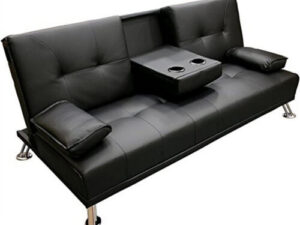 (Black) Cinema  Faux Leather Sofa Bed with Cup Holders