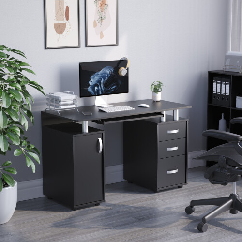 (Black) Otley 3 Drawer Computer Desk PC Office Workstation