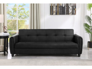 (Black) Zinc 3STR PU Leather Sofa Bed with Hidden Storage