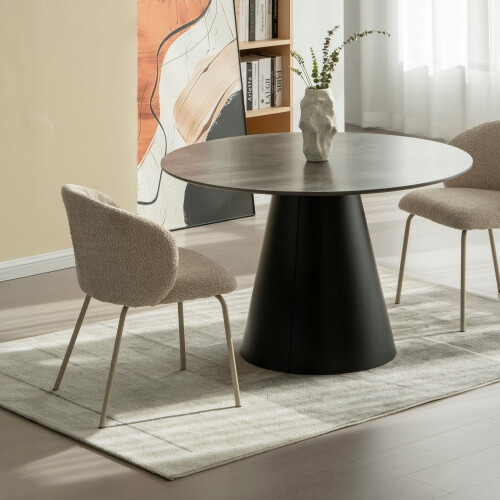 Dining Table 120cm Round Modern Design MDF Melamine Top Grey Kitchen