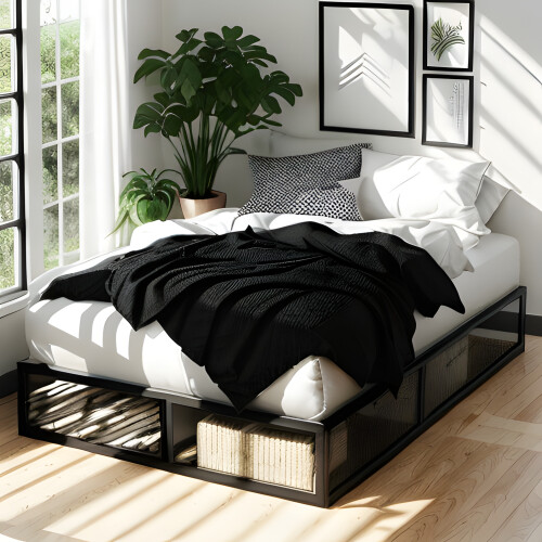 (Double, Black) Extra Strong Platform Bed Frame -  Heavy Duty Support, Easy Assembly