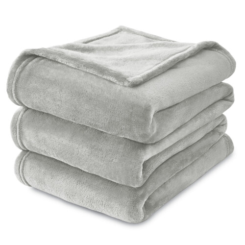 Fleece Blanket Sofa Throw - Blanket for Bed Soft Twin/Double Size, 300GSM Versatile Blanket Soft Fluffy, Silver, 150x200cm