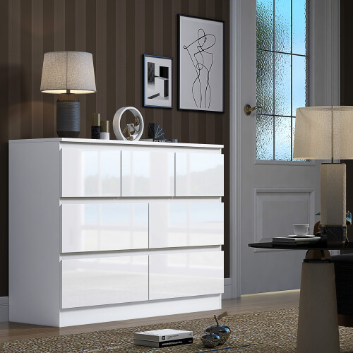 (Gloss White) 7 Drawer Chest Of Drawers Bedroom Storage Dresser