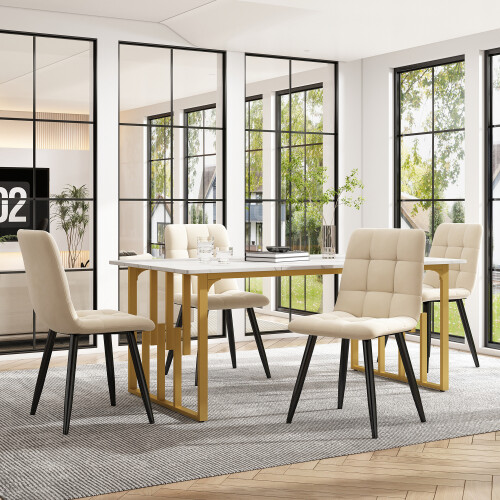 (Gold) Unique Metal Frame Rectangular Dining Table