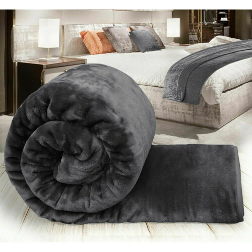 (Grey, King: 200 cm x 240 cm.) Faux Fur Fleece Throw Warm Soft Mink Blanket