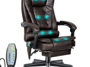 Luxury Massage Computer Office Desk Gaming Chair Swivel w/Footrest Brown