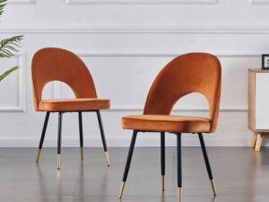 (Orange, 2pcs) Set of 1/2 Velvet Dining Chairs With metal Legs