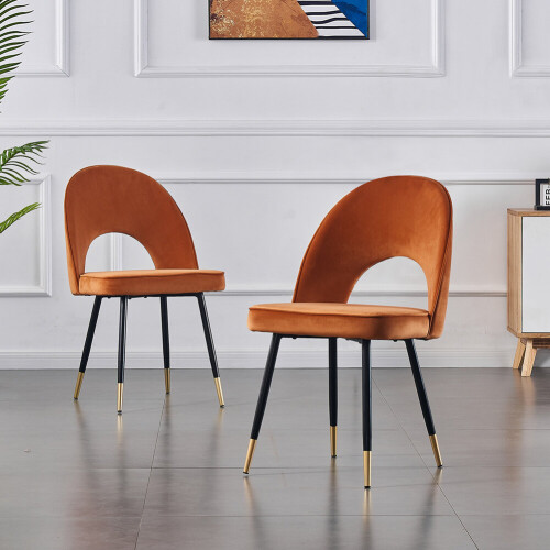(Orange, 2pcs) Set of 1/2 Velvet Dining Chairs With metal Legs