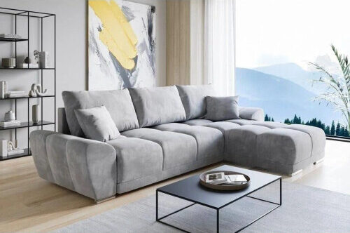 (Right Arm Corner) TU Enzo Sofa - Corner Grey Left And Right Arm Sofa Bed With Storage