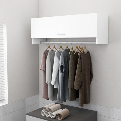 vidaXL Wardrobe White Engineered Wood Storage Cabinet Hanger Clothes Organiser