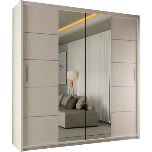 (White, 203 cm) MN FURNITURE Bristol Sliding Mirror Door Wardrobe